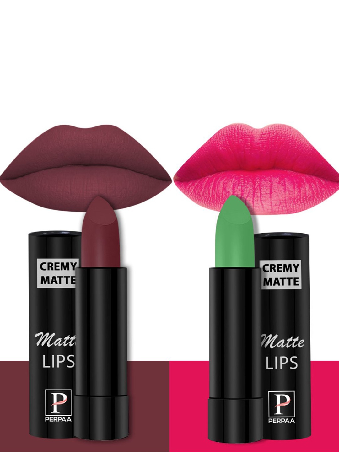 

PERPAA Set of 2 Cremy Matte Long Lasting Lipsticks 3.5g Each - Natural Pink + Maroon, Burgundy