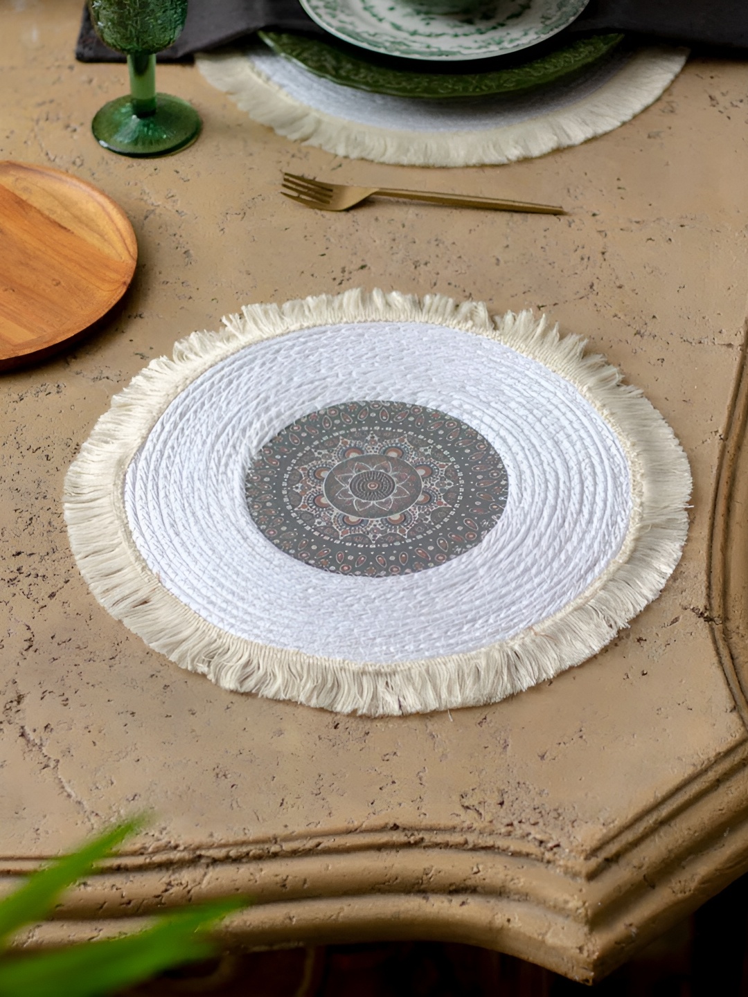 

THEDECORKART White Braided Round Coaster