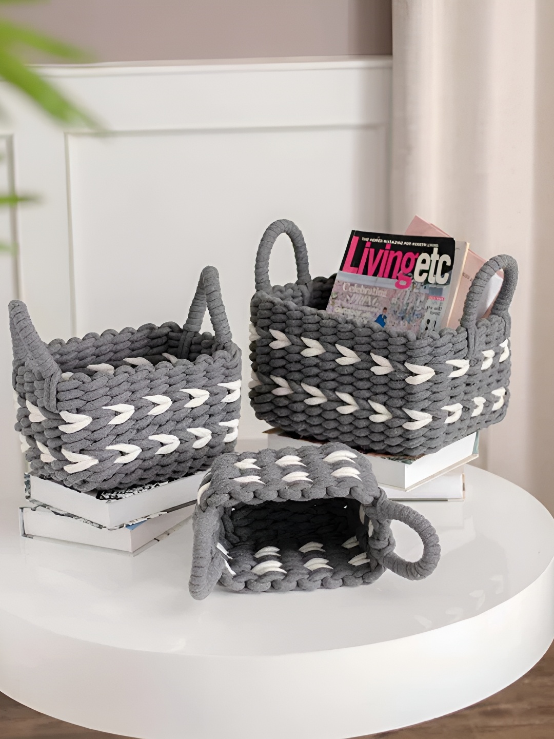 

THEDECORKART Grey 3 Pcs Braided Organisers