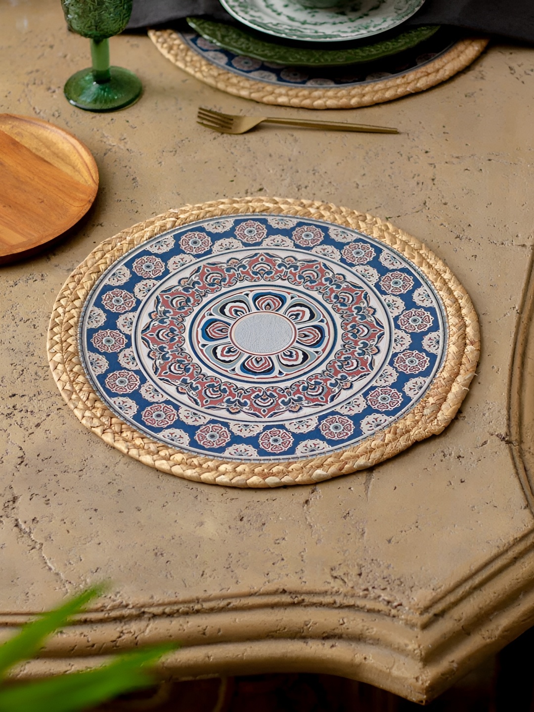 

THEDECORKART Blue Braided Round Coaster