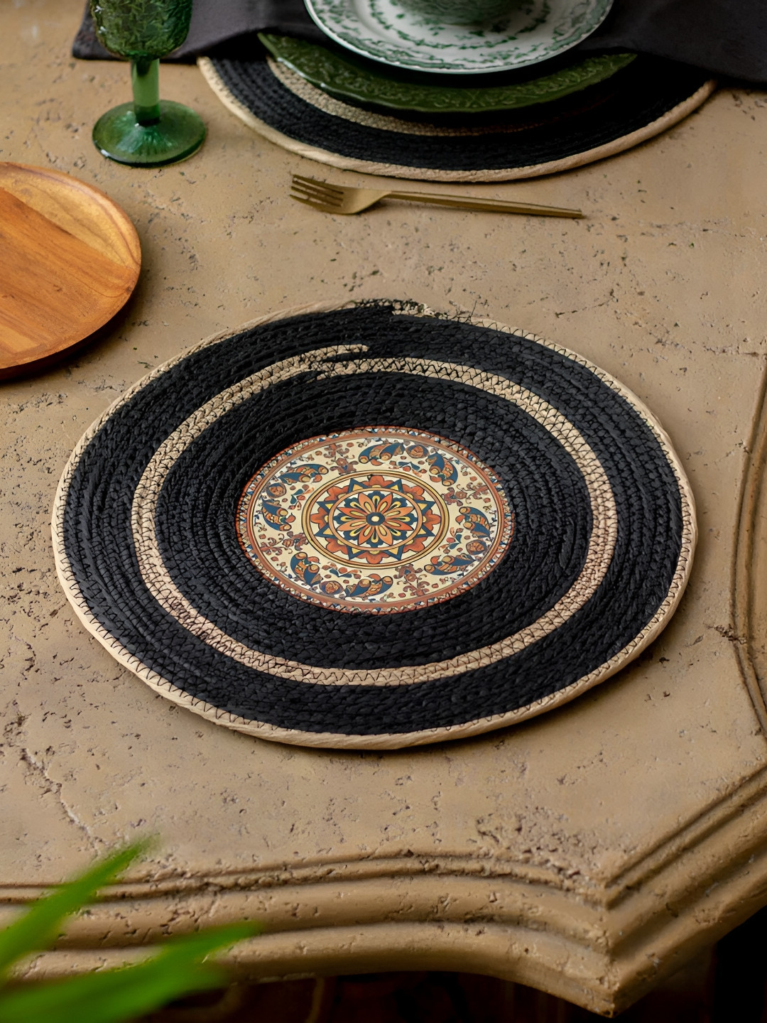 

THEDECORKART Black Braided Round Coaster