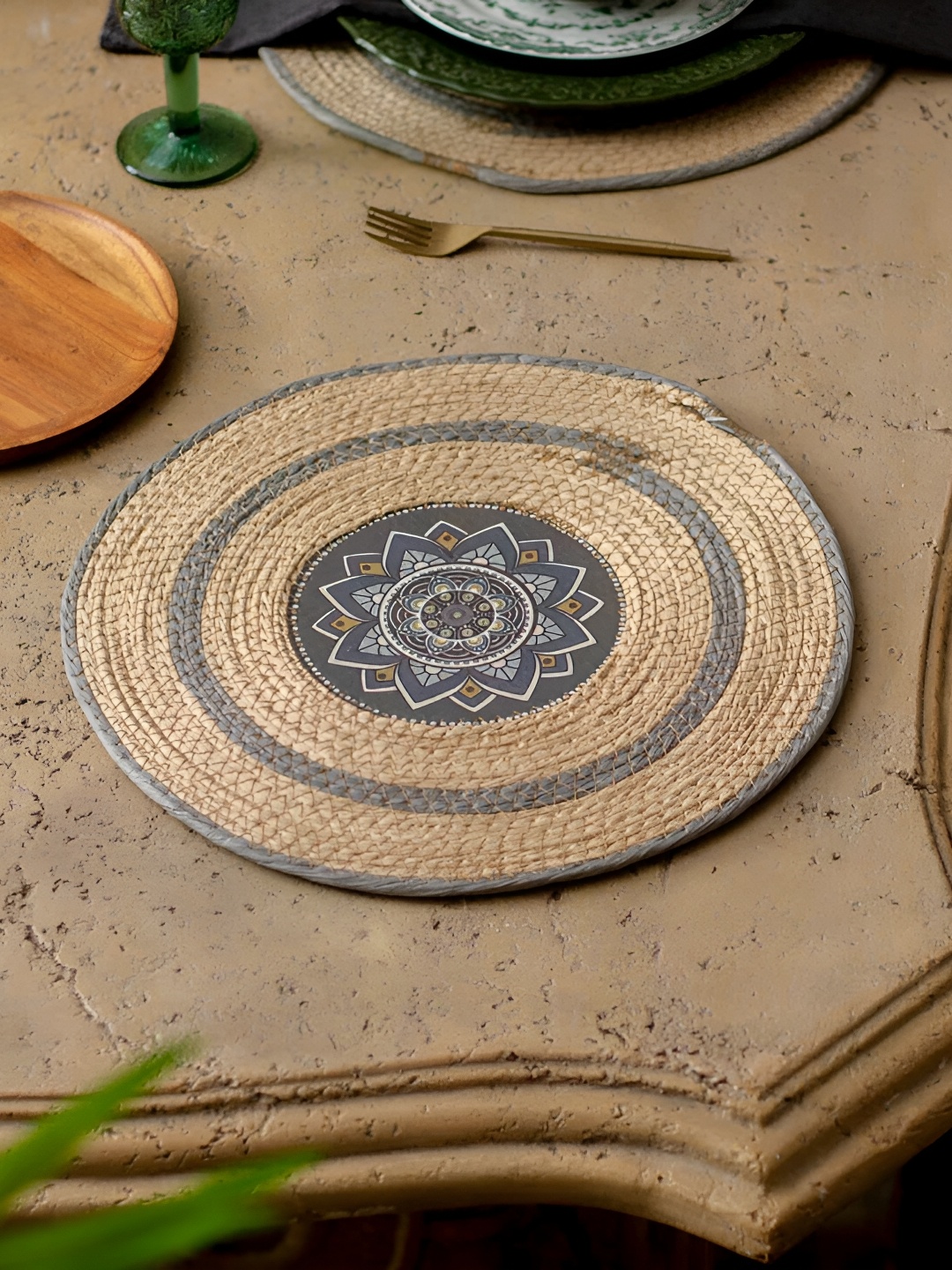 

THEDECORKART Beige Braided Round Coaster