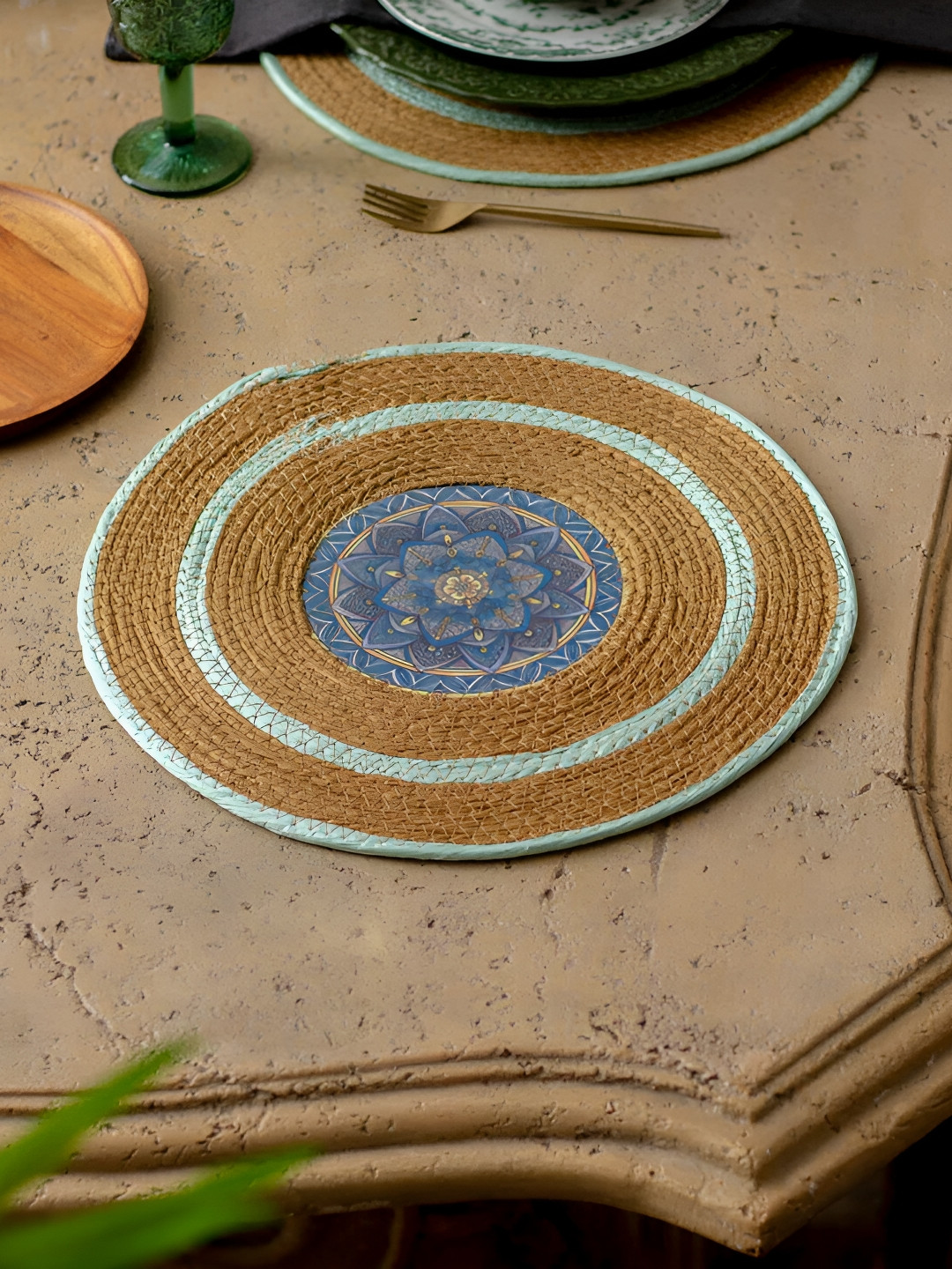 

THEDECORKART Brown Braided Round Coaster