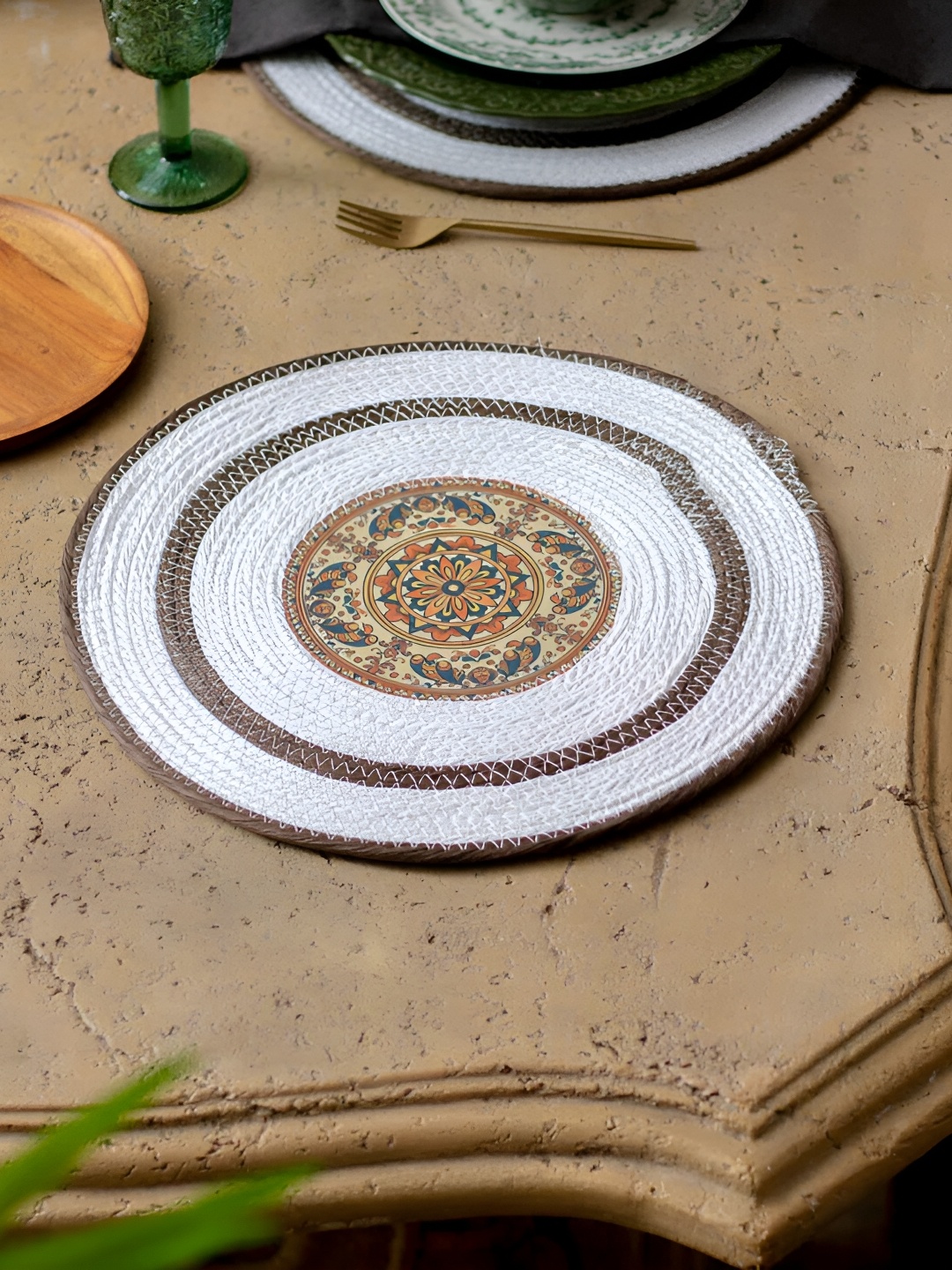 

THEDECORKART White Braided Round Coaster