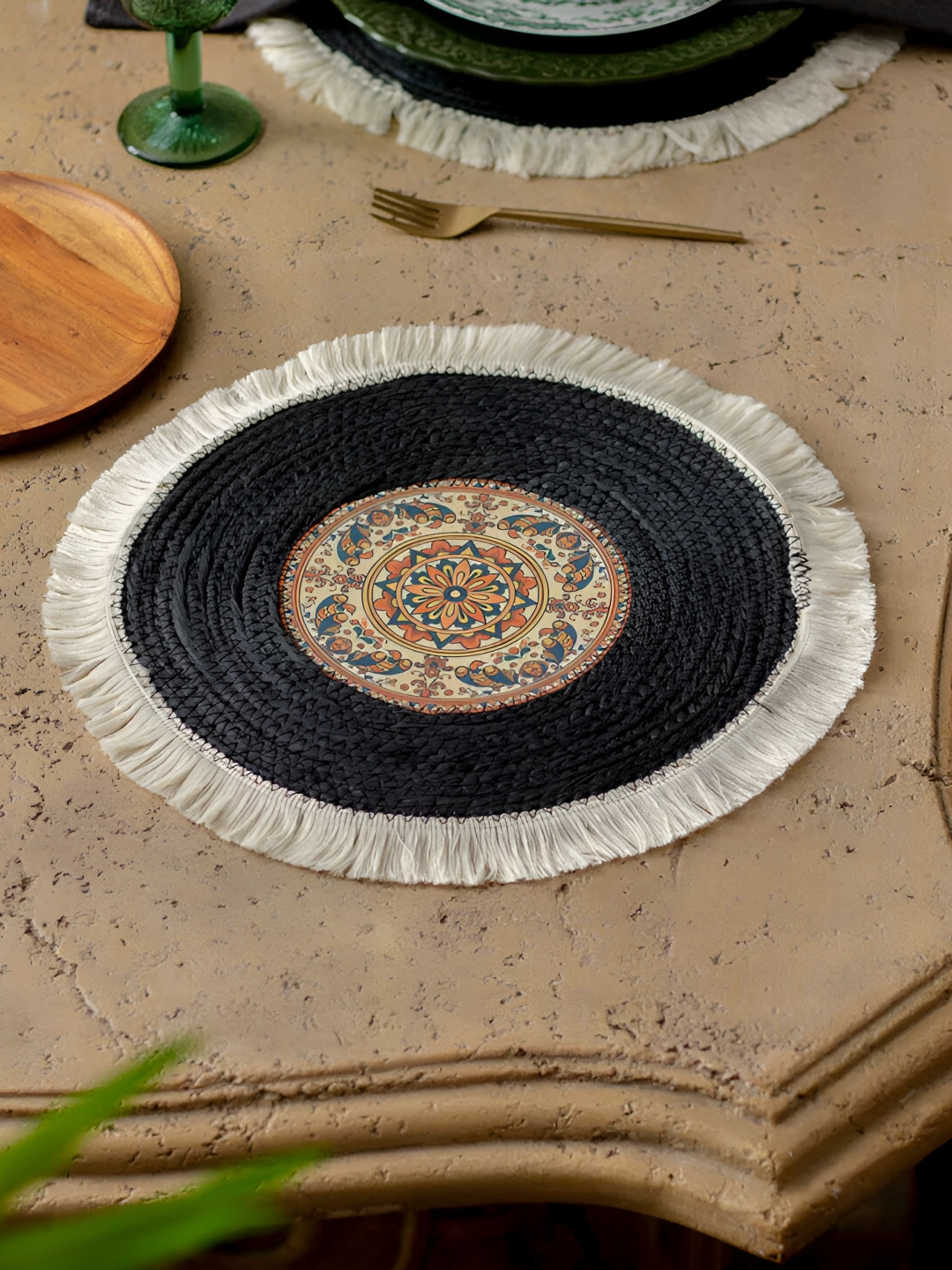 

THEDECORKART Black Braided Round Coaster