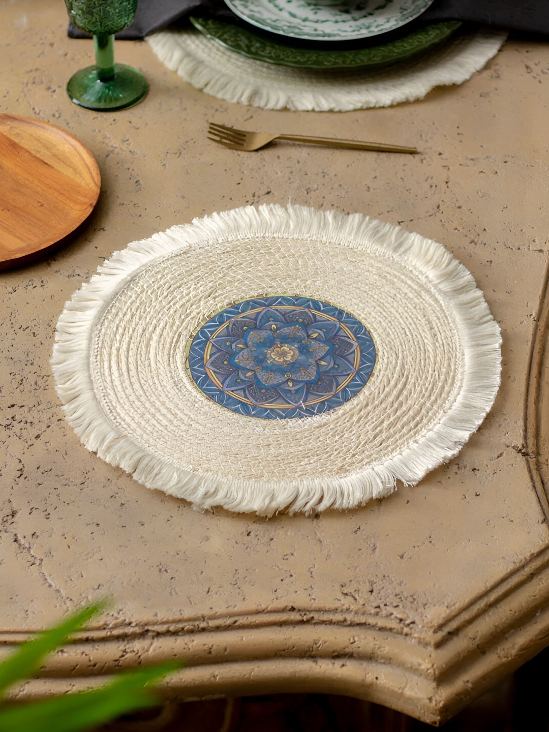 

THEDECORKART White Braided Round Coaster