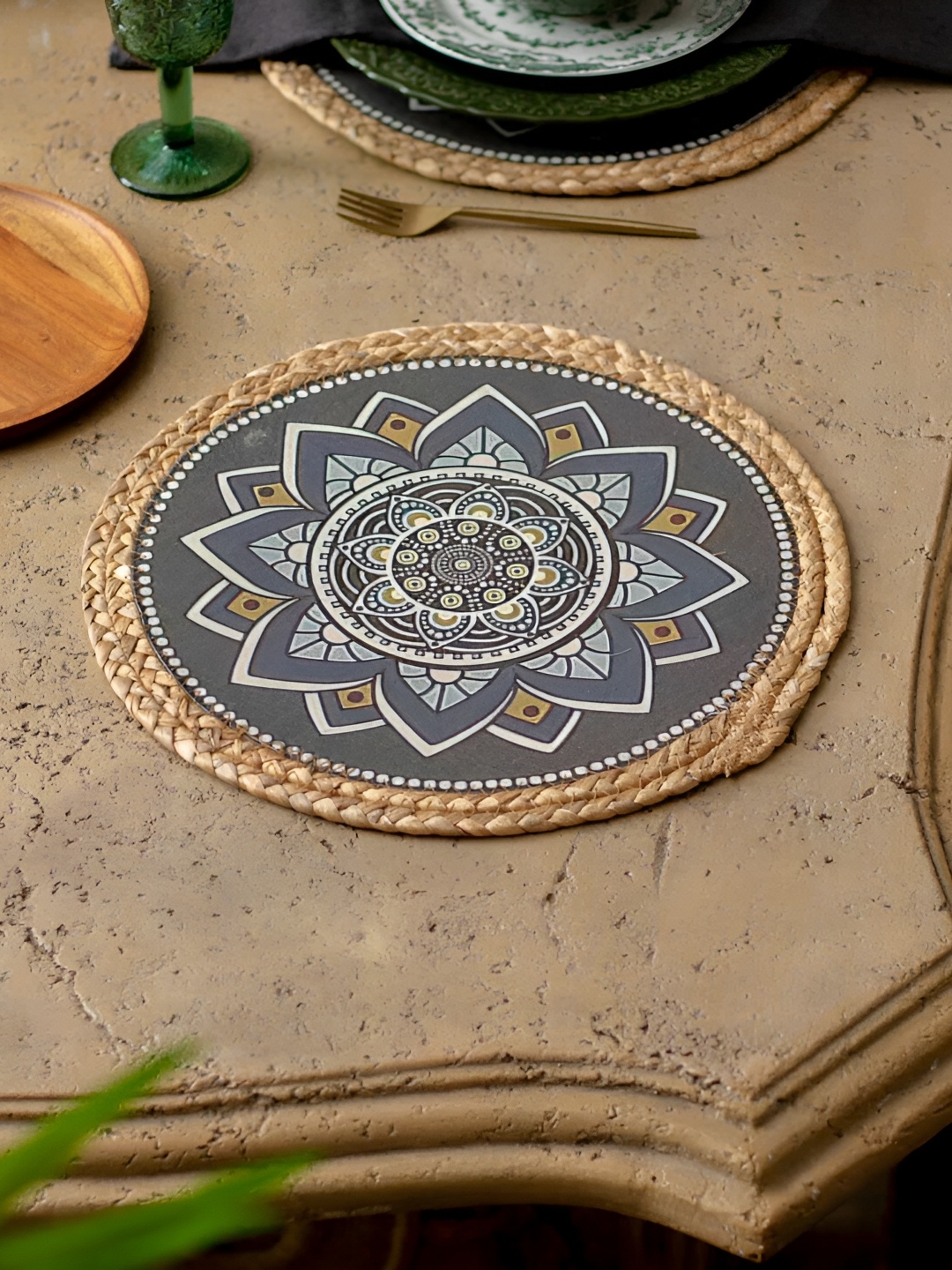 

THEDECORKART Grey Braided Round Coaster