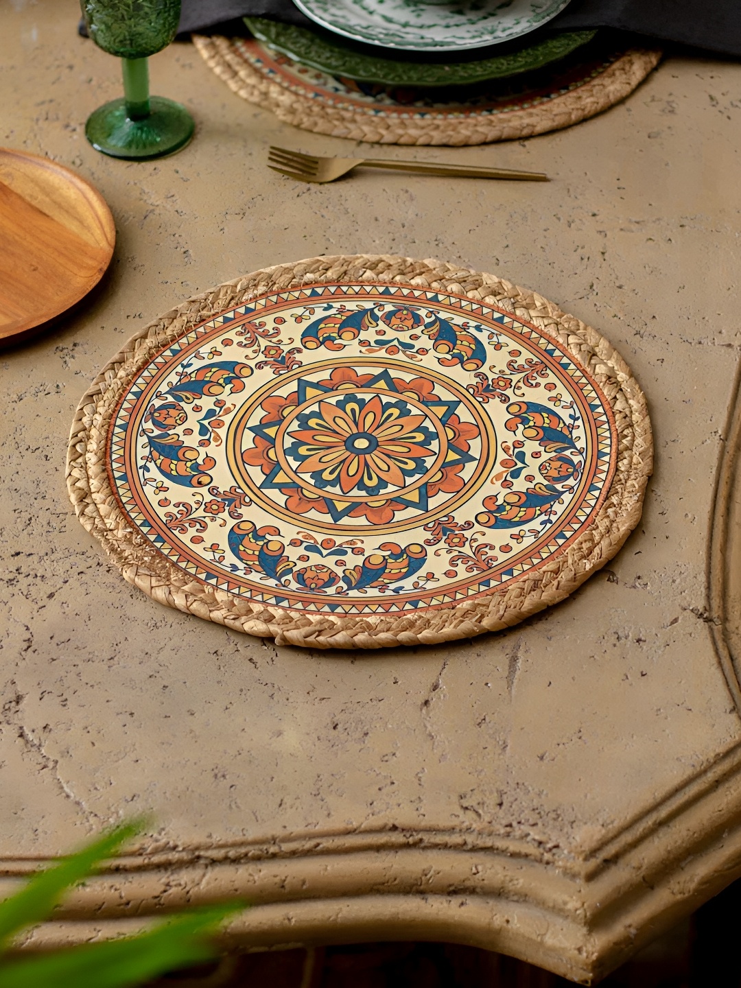 

THEDECORKART Beige Braided Round Coaster