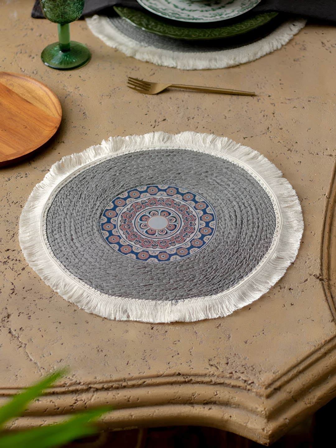 

THEDECORKART Grey Braided Round Coaster