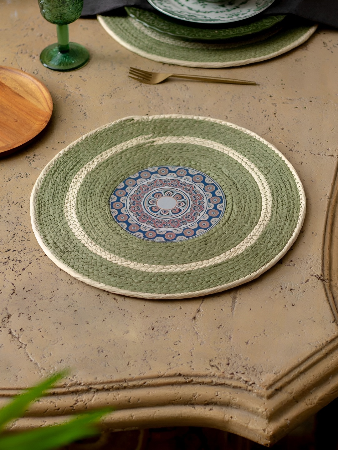 

THEDECORKART Green Braided Round Coaster