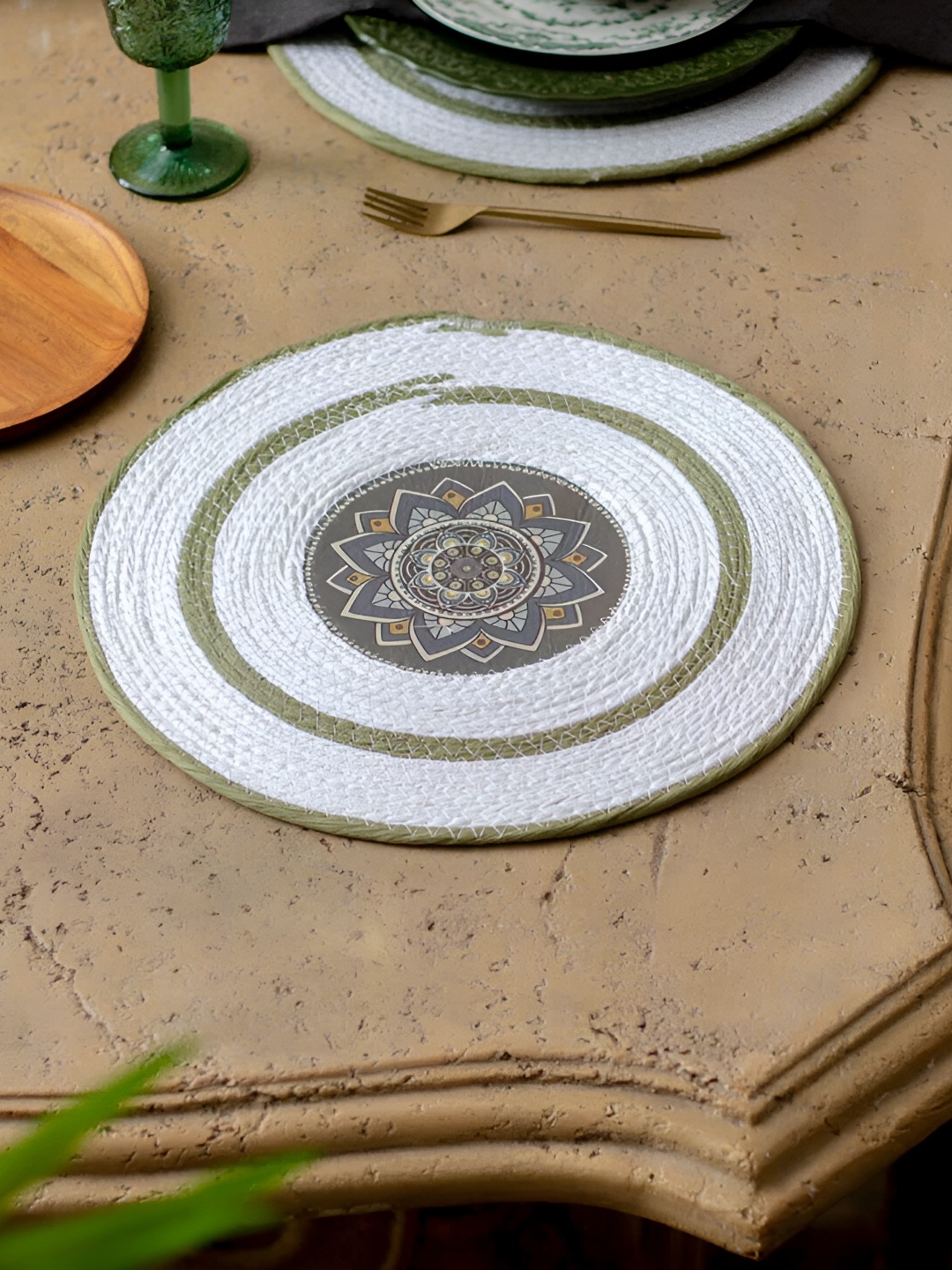 

THEDECORKART White Braided Round Coaster