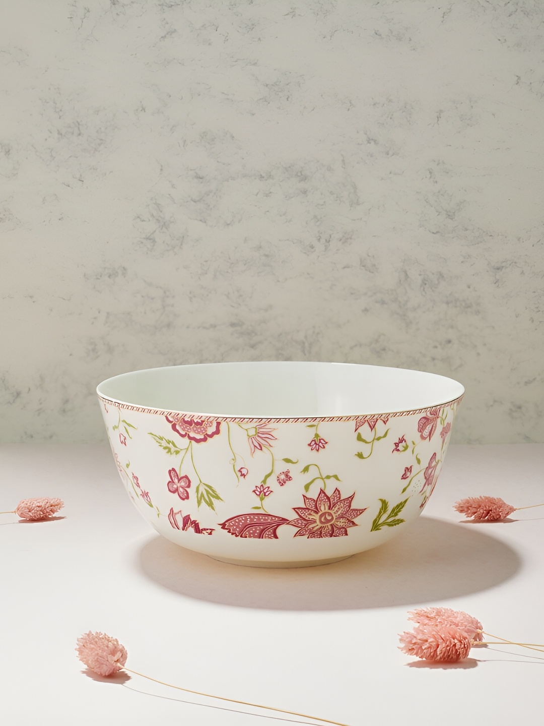 

Fabindia Yutika White & Red Floral Printed Bone China Serving Bowl