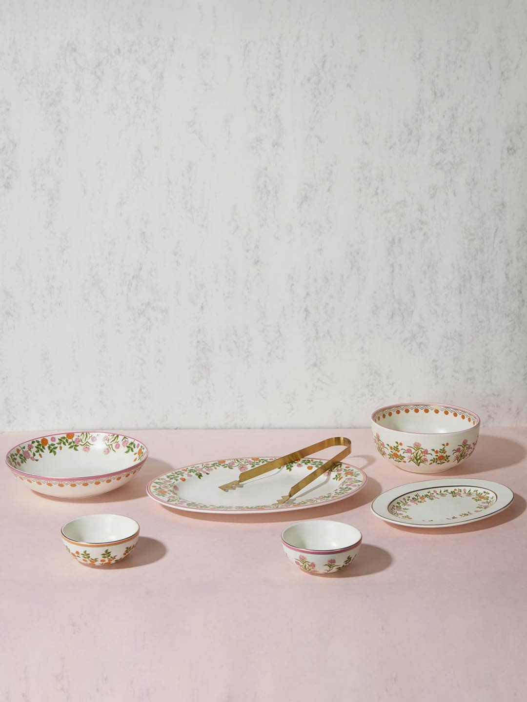 

Fabindia White & Pink 7 Pieces Floral Printed Ceramic Matte Dinner Set