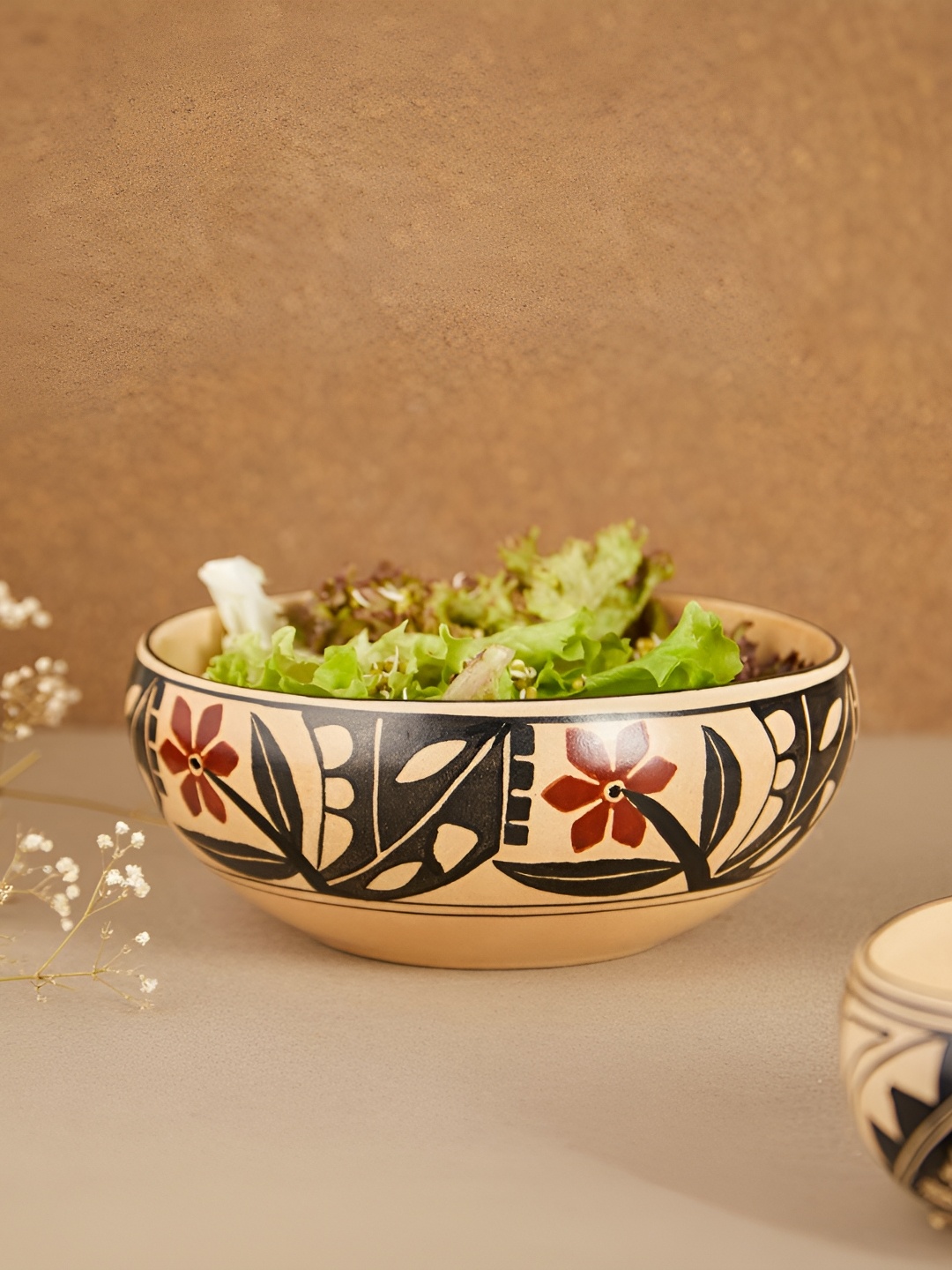 

Fabindia Beige Printed Ceramic Serving Bowl