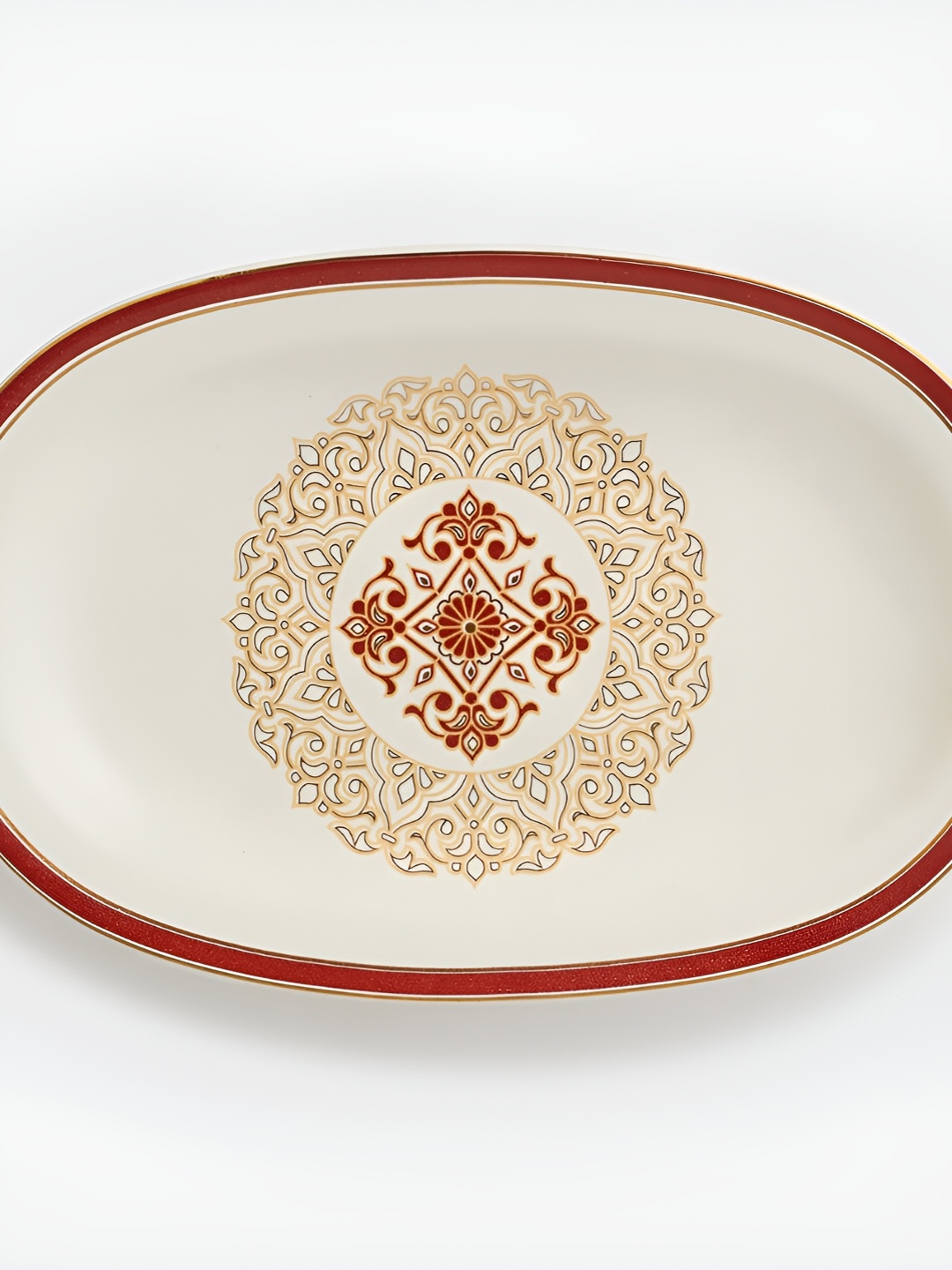 

Fabindia White Printed Oval Food Platter