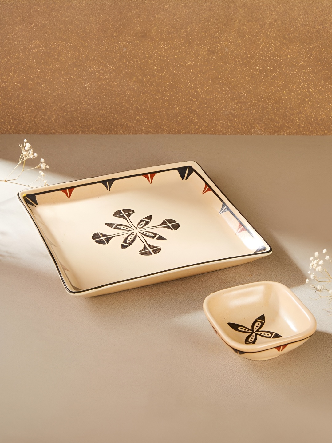 

Fabindia Printed Ceramic Chip N Dip Food Platter, White