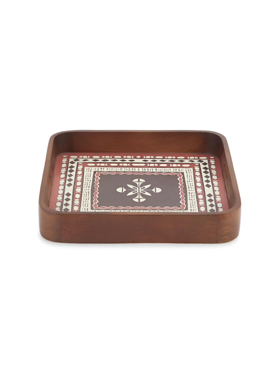 

Fabindia Brown & White Printed Wooden Serving Tray