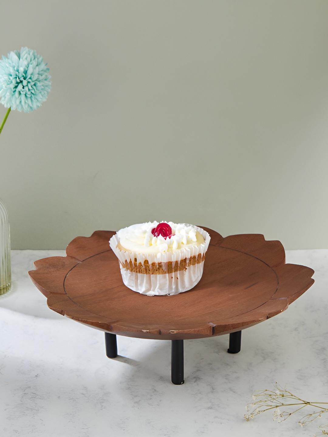

Fabindia Brown Wooden Food Platter With Stand