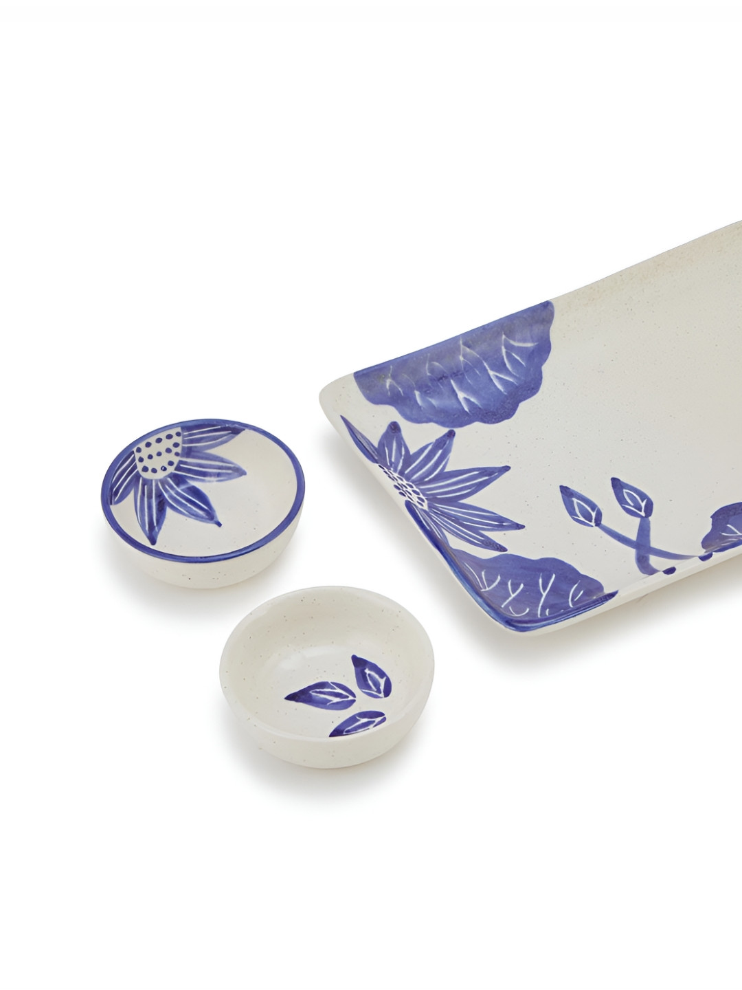 

Fabindia White & Blue 3 Pieces Printed Ceramic Food Platter & Dip