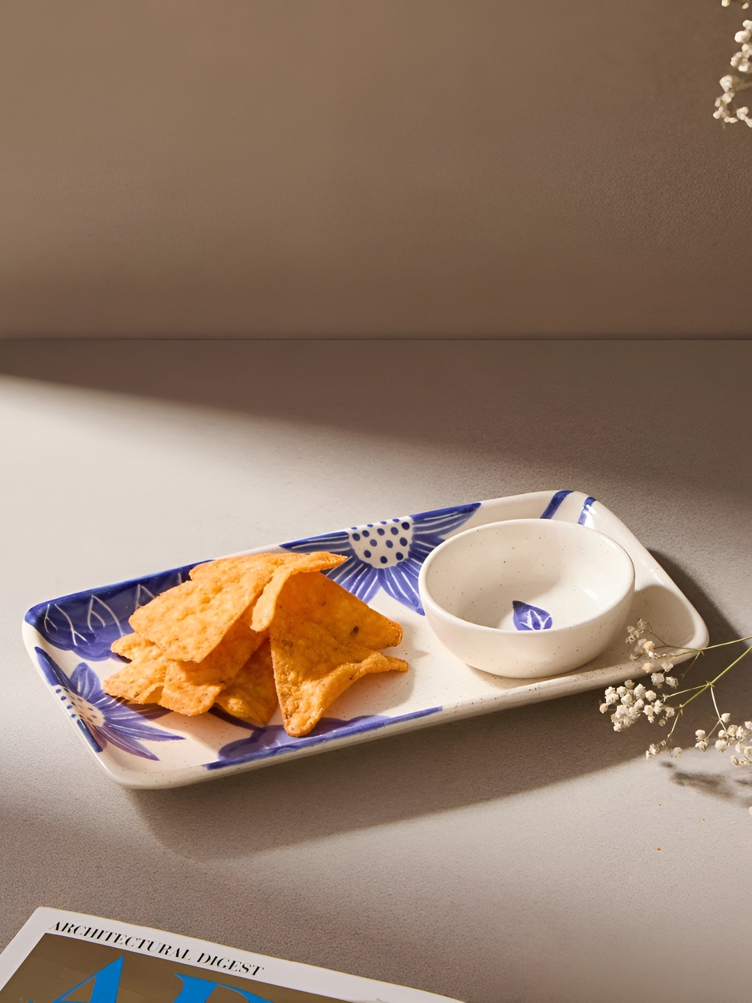 

Fabindia White & Blue 2 Pieces Printed Ceramic Food Platter & Dip