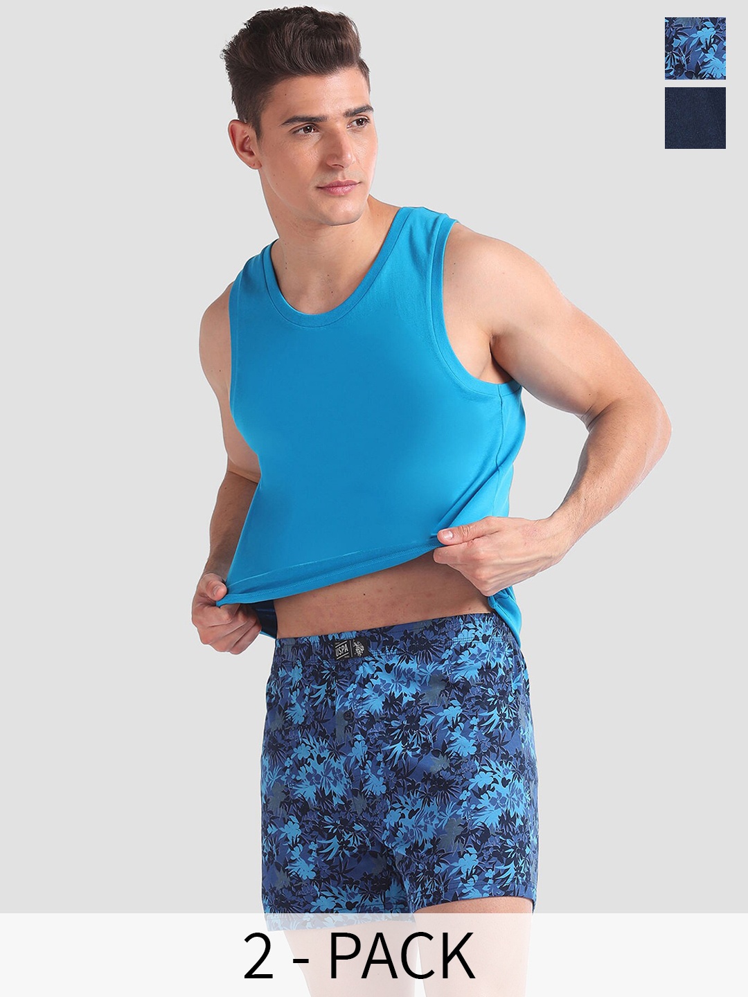 

U.S. Polo Assn. Pack Of 2 Printed Absorbent Cotton Boxers OEX01-195-P2, Navy blue