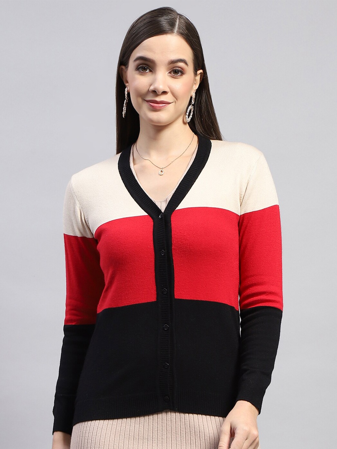 

Monte Carlo Colourblocked V-Neck Cardigan, Red