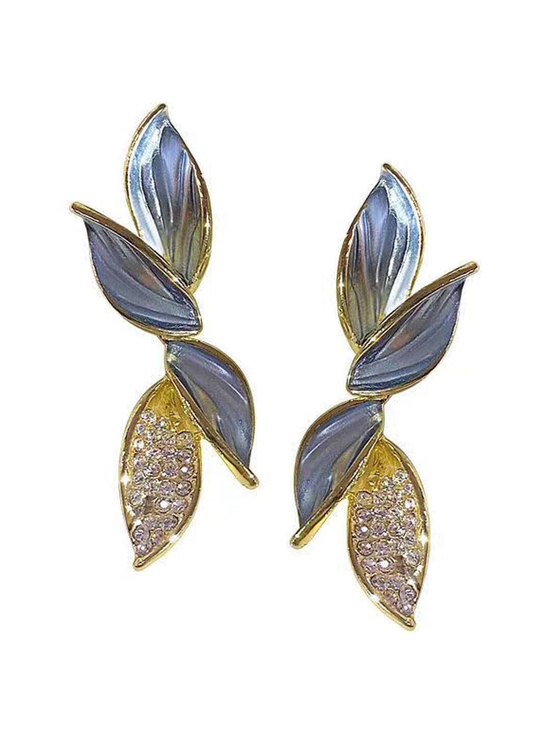 

VAGHBHATT Gold-Plated Stainless Steel Leaf Shaped Drop Earrings, Blue