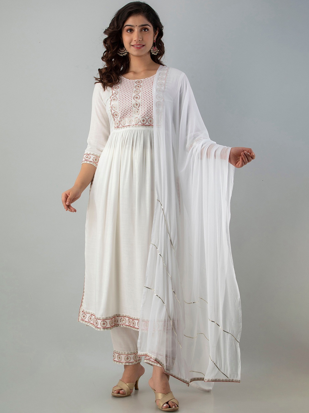 

KALINI Ethnic Motifs Embroidered Sequinned Kurta with Trousers & Dupatta, White