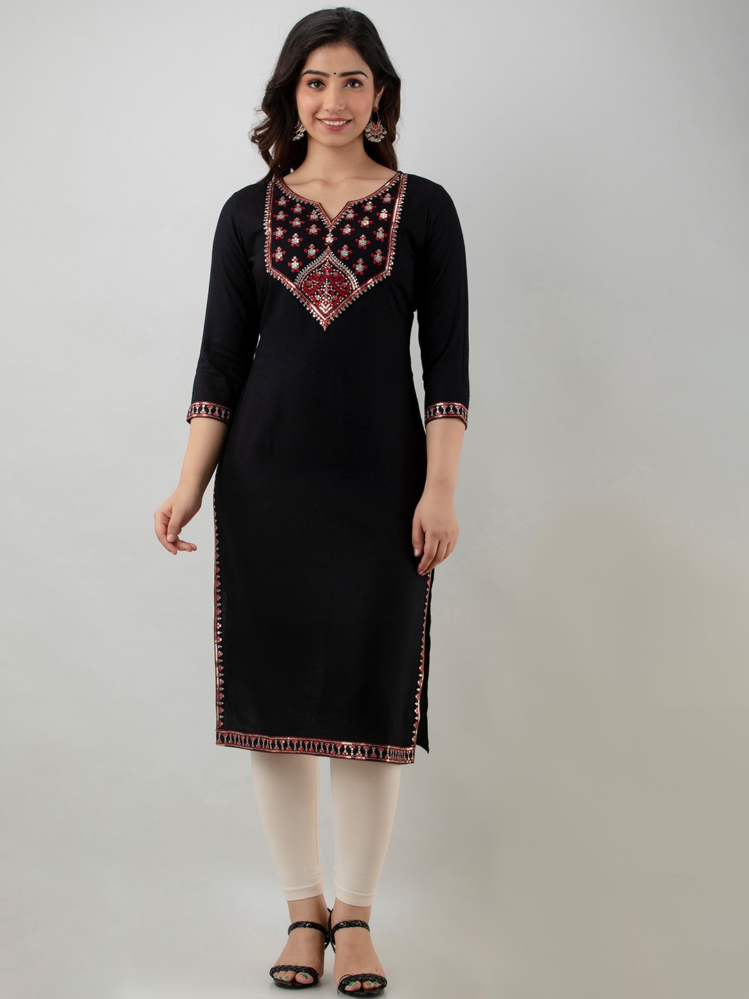 

KALINI Yoke Design Straight Kurta, Black