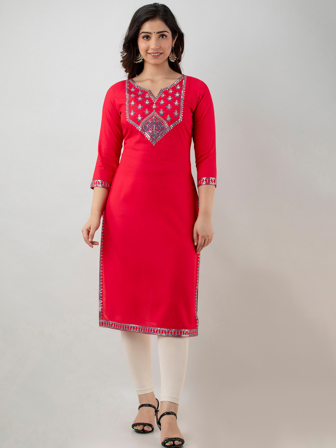 

KALINI Yoke Design Straight Kurta, Pink