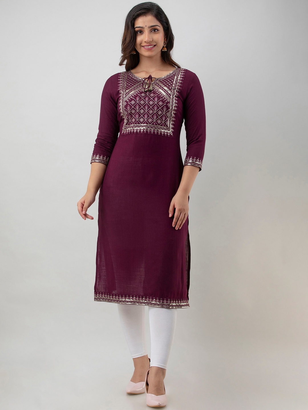 

KALINI Women Yoke Design Thread Work Kurta, Maroon