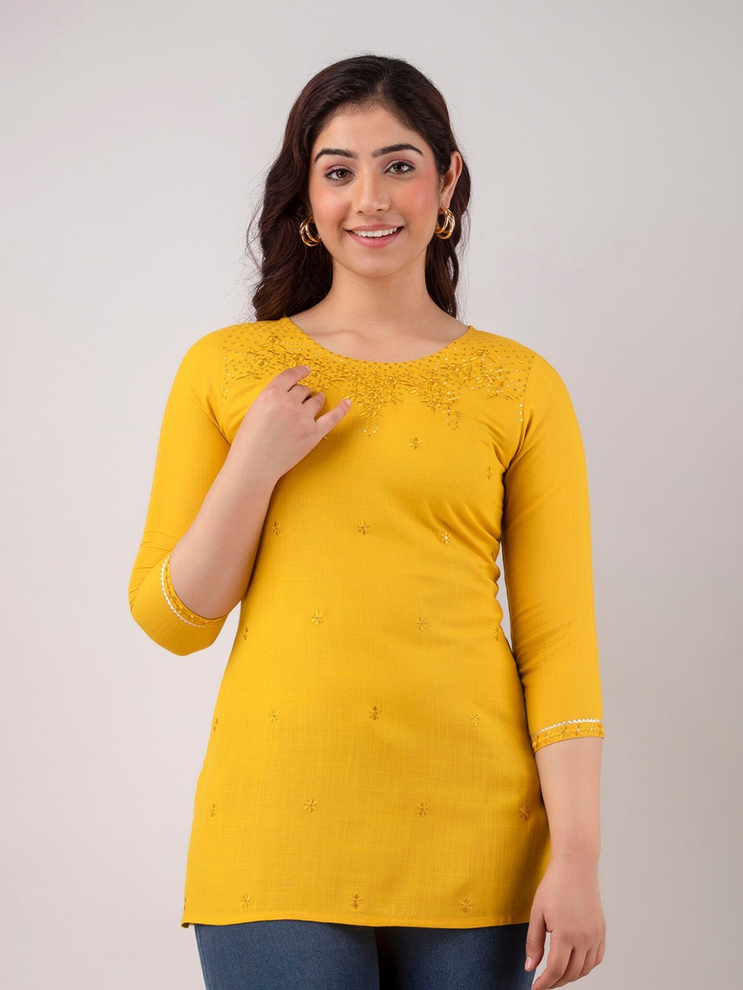 

KALINI Embroidered Straight Top, Yellow