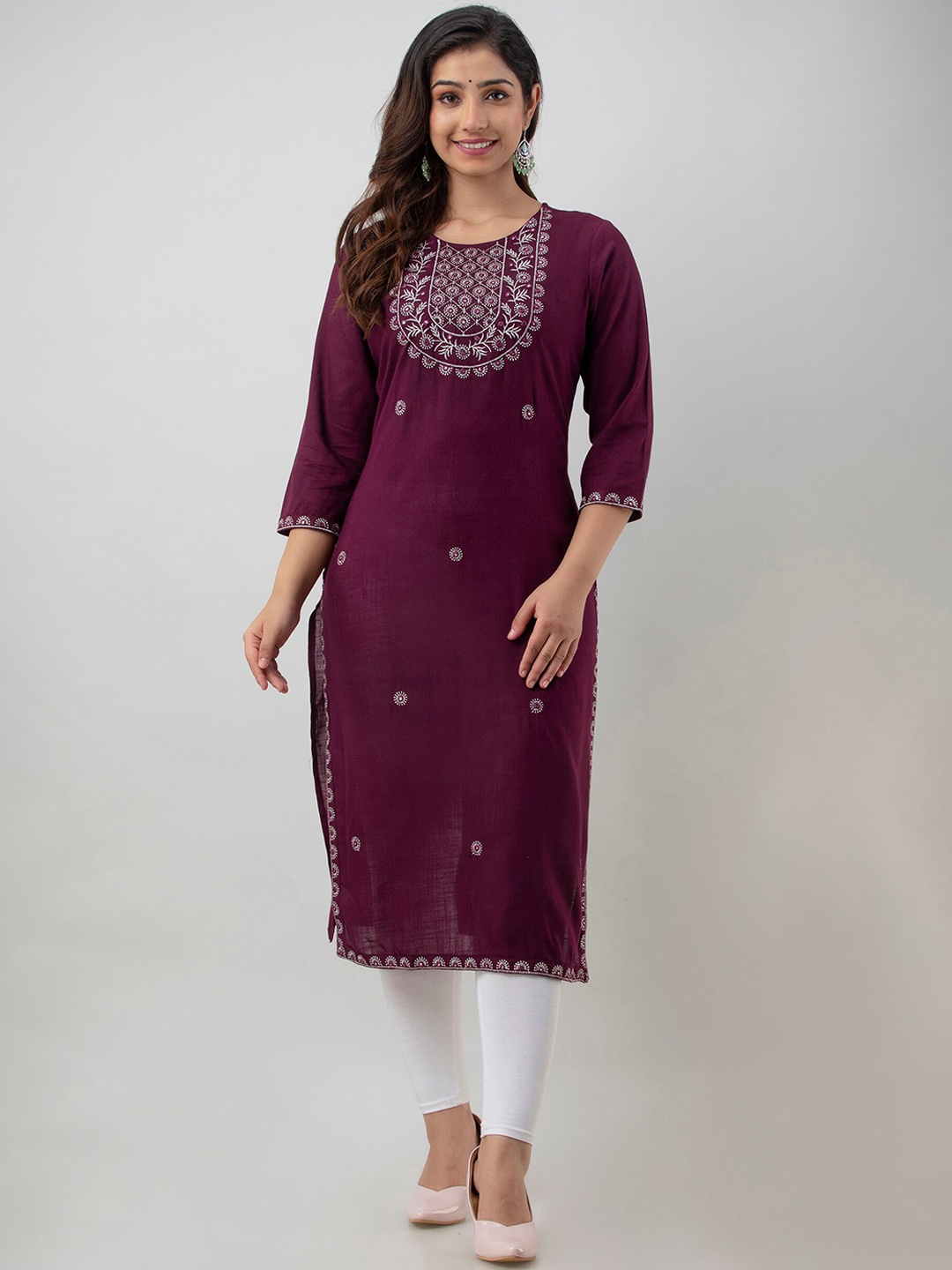 

KALINI Floral Embroidered Thread Work Straight Kurta, Maroon