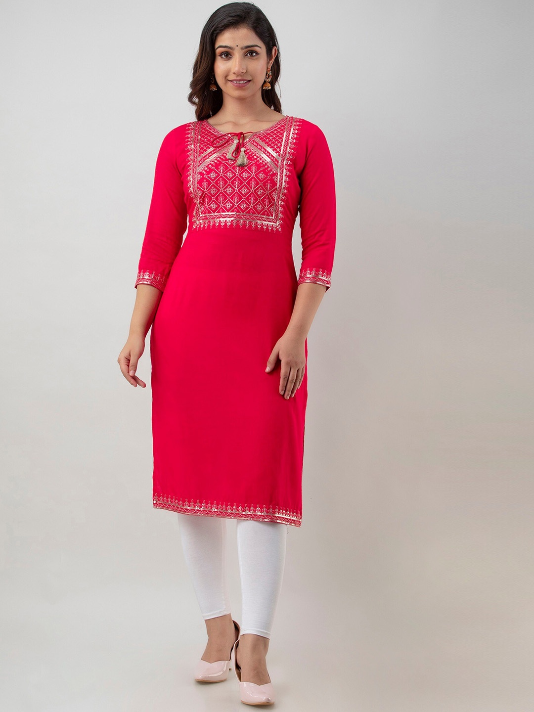 

KALINI Women Geometric Yoke Design Kurta, Pink