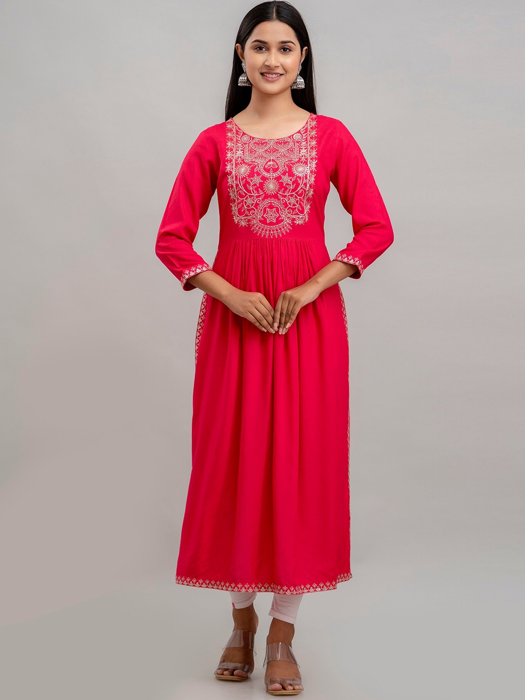

KALINI Floral Embroidered Thread Work Anarkali Kurta, Pink