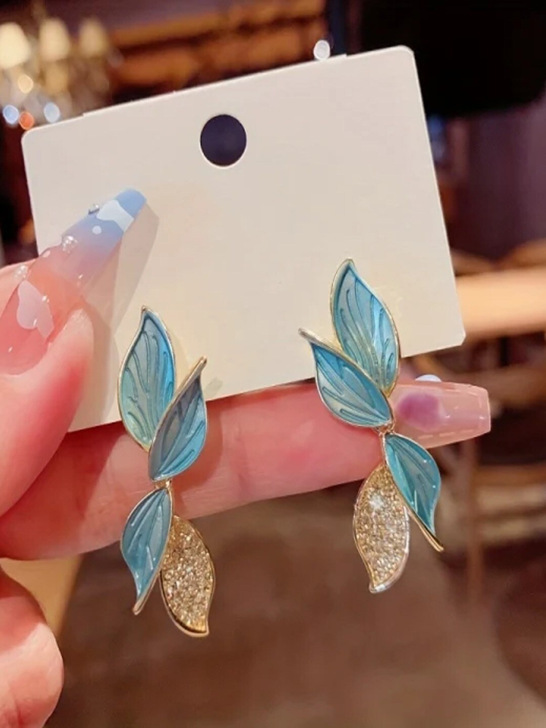 

FIMBUL Leaf Shaped Drop Earrings, Blue