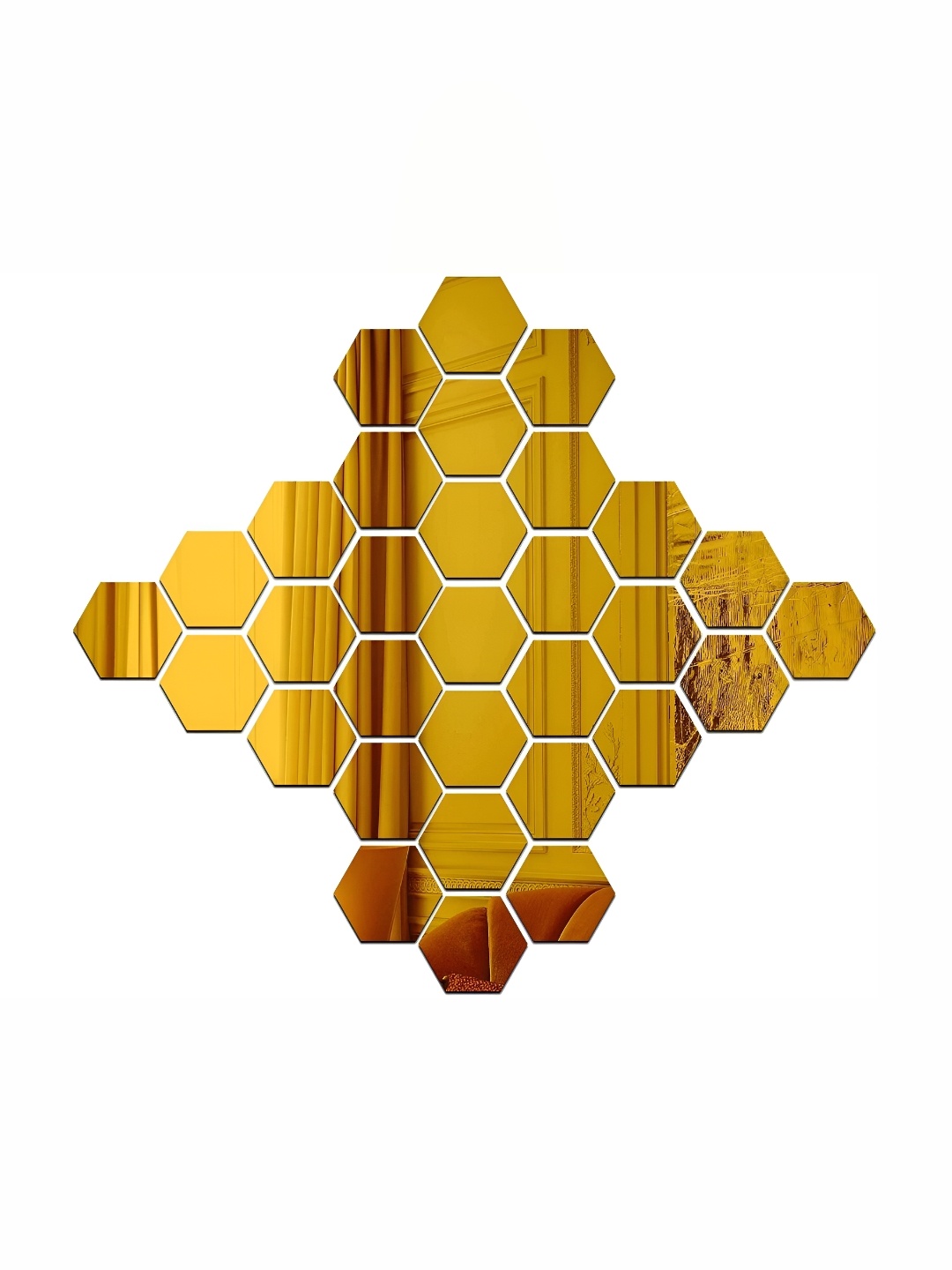 

Wall1ders Gold Toned 30 Pieces Hexagon-shaped Mirror Wall Stickers