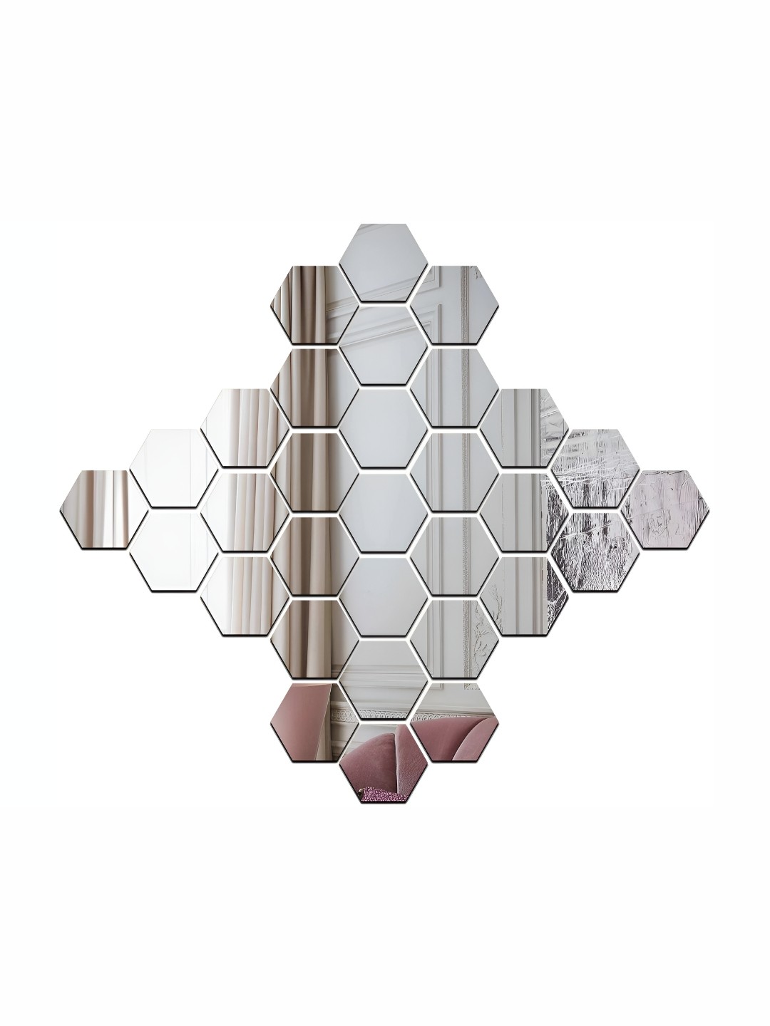 

Wall1ders 31 Pieces Hexagon Shaped Mirror Wall Stickers, Silver