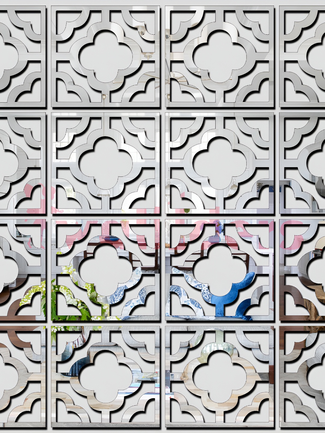 

Wall1ders 16 Pieces Border Mirror Wall Stickers, Silver