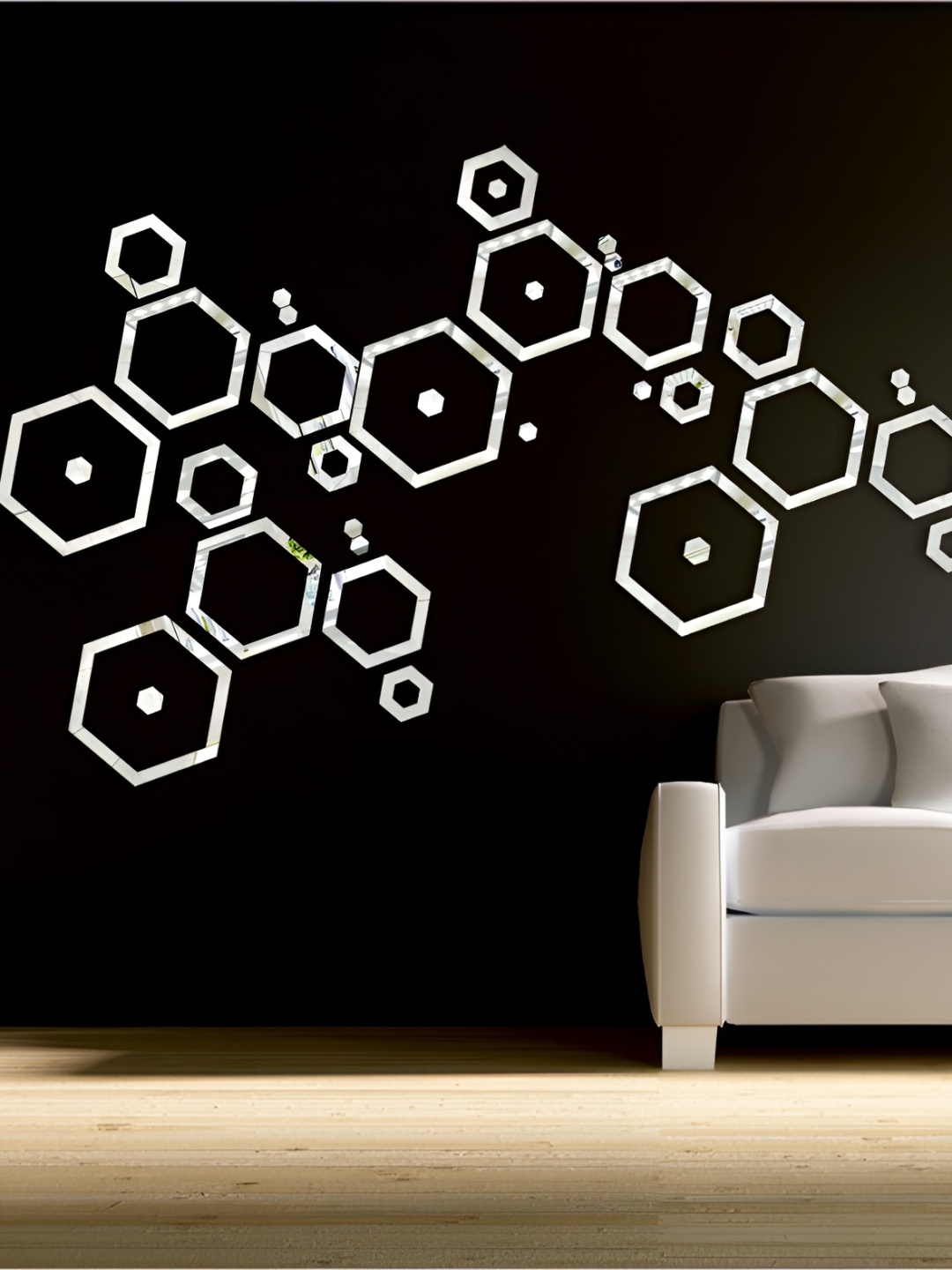 

Wall1ders 36 Pieces Silver Toned Hexagon Shaped Mirror Wall Stickers