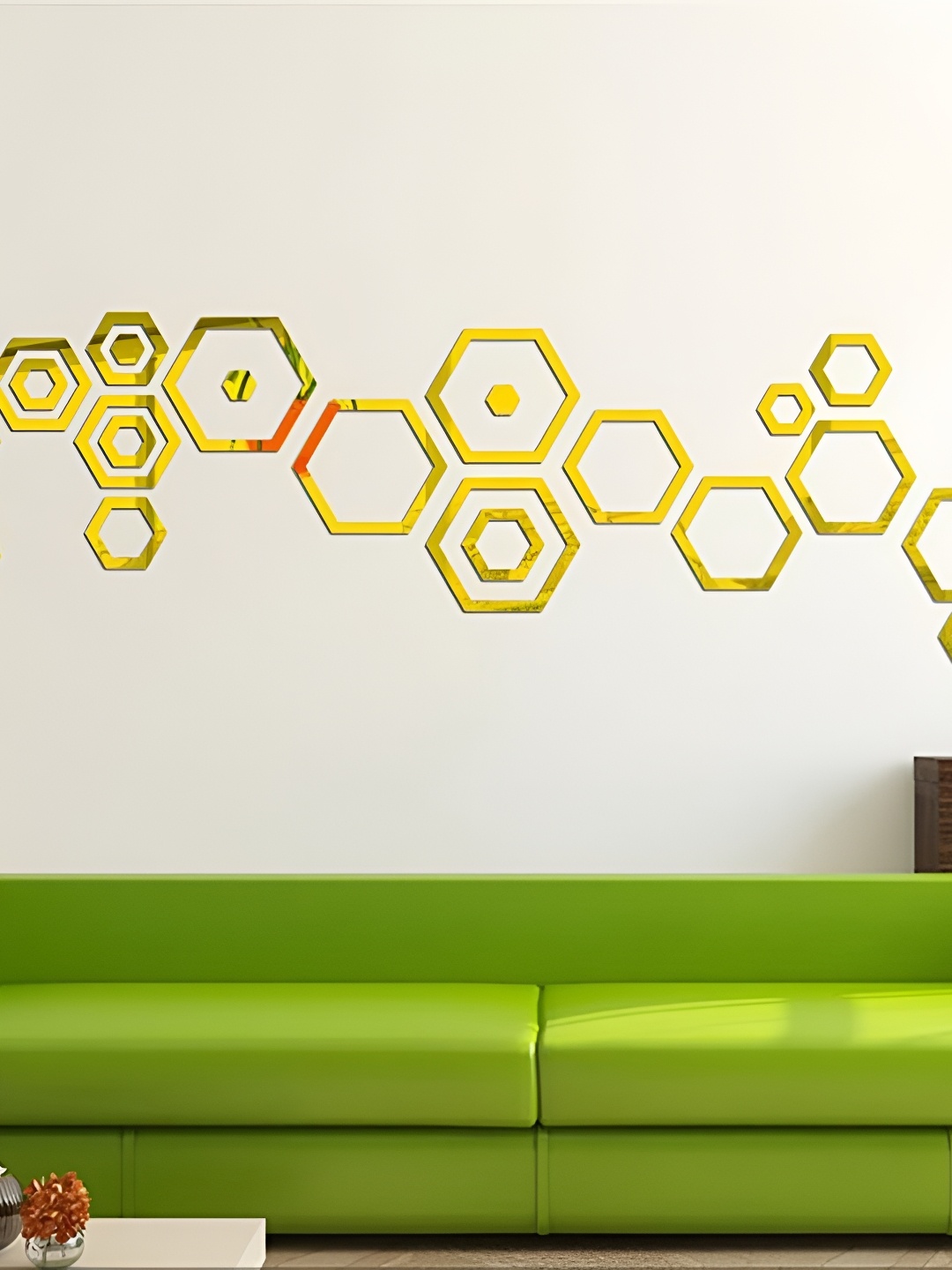 

Wall1ders 24 Pieces Gold Toned Hexagon Shaped Mirror Wall Stickers