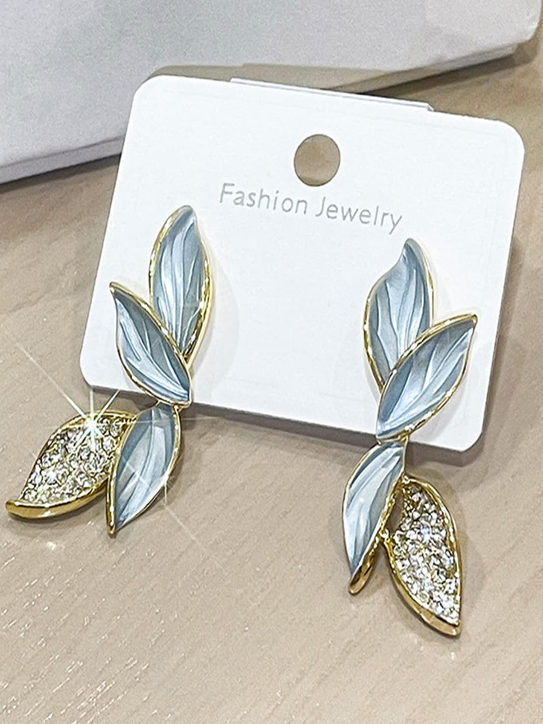 

Krelin Gold-Plated Stainless Steel Leaf Shaped Drop Earrings, Blue