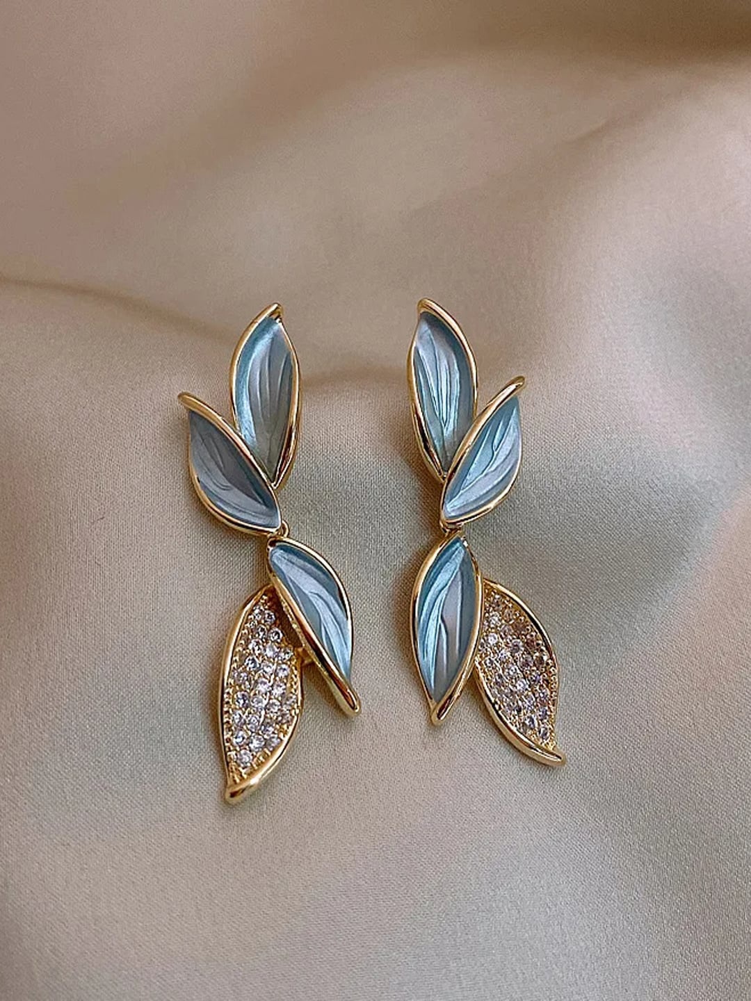 

Krelin Gold-Plated Stone-Studded Leaf Shaped Drop Earrings