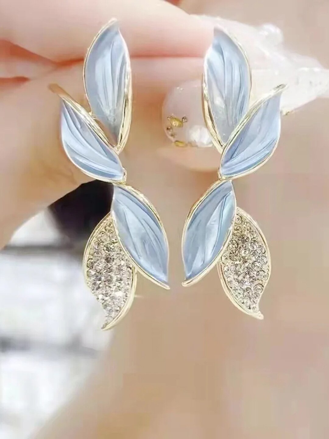 

Krelin Gold Plated Leaf Shaped Drop Earrings, Blue