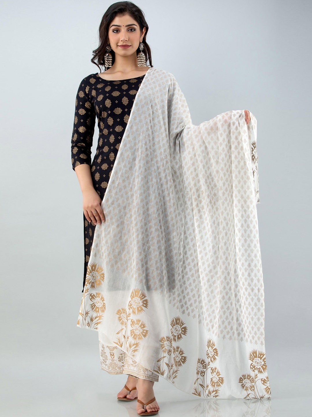 

KALINI Ethnic Motifs Printed Regular Kurta with Trousers & Dupatta, Black
