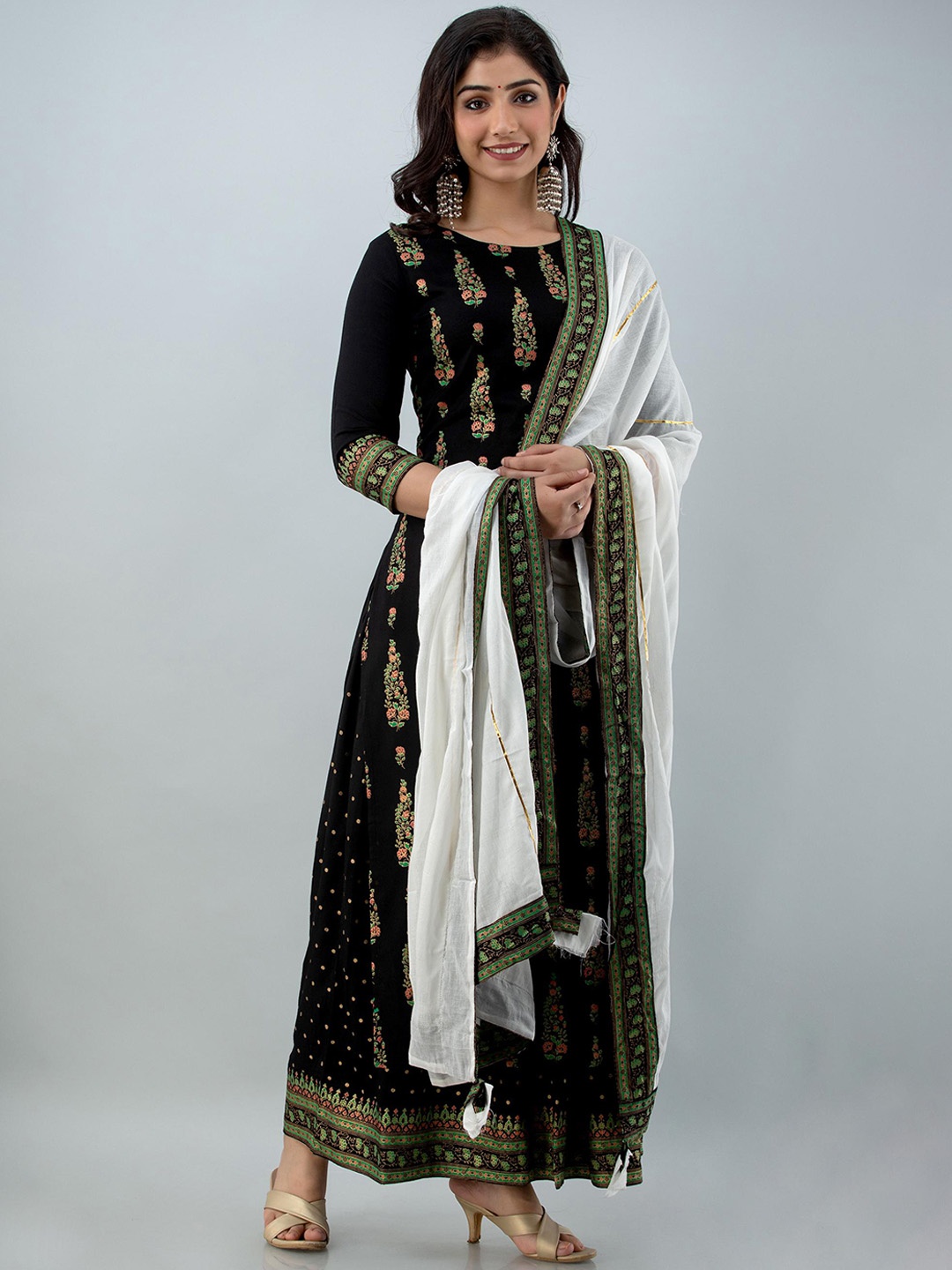 

KALINI Ethnic Motifs Printed Kurta with Skirt & With Dupatta, Black
