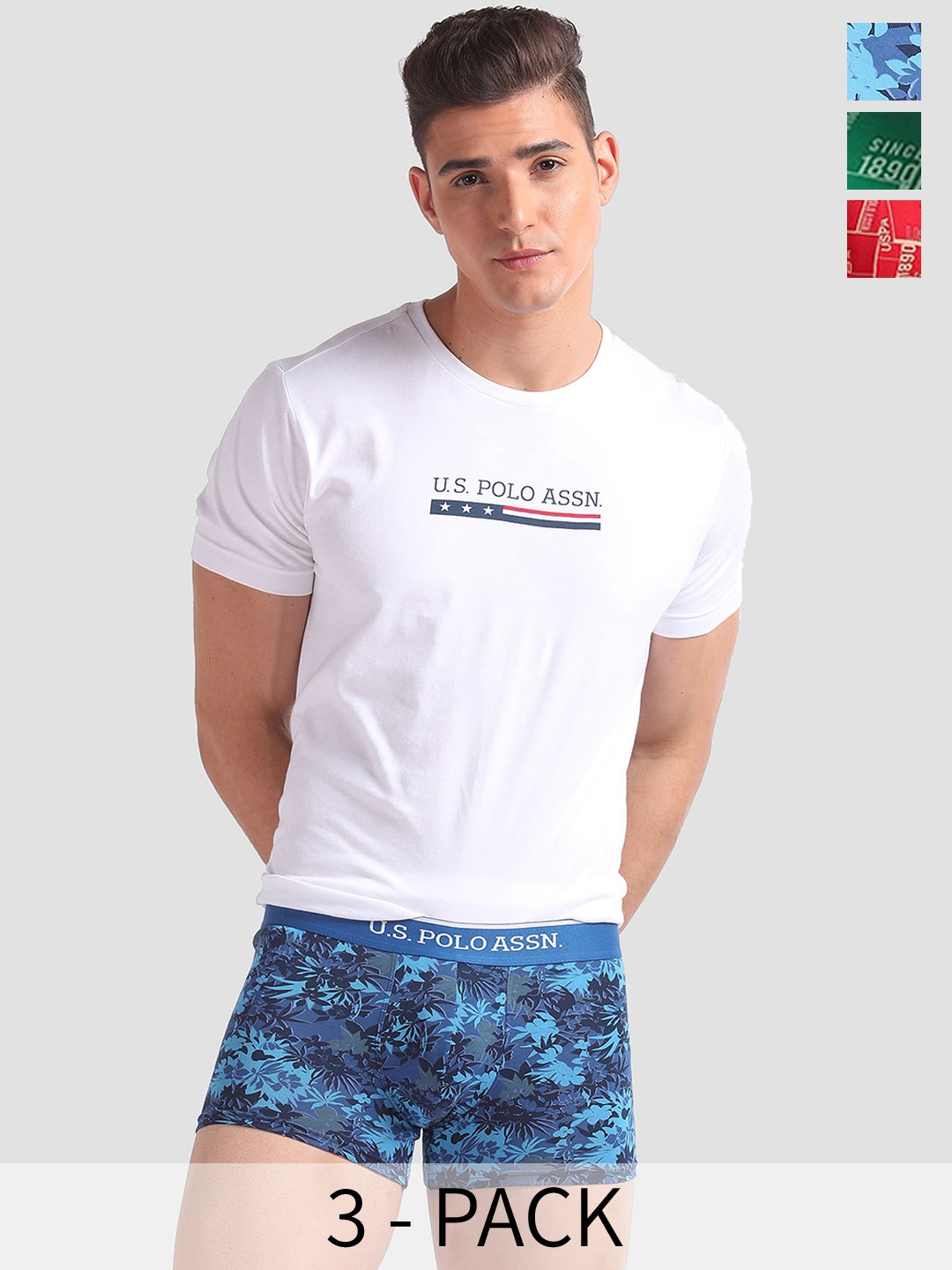 

U.S. Polo Assn. Pack Of 3 Printed Mid-Rise Trunks OET01-BRG-P3, Blue