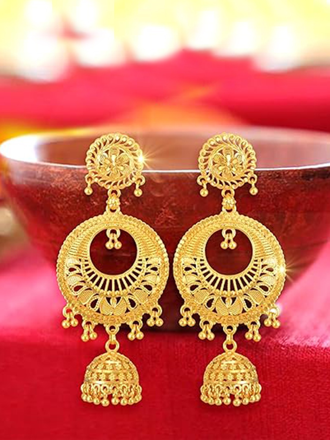 

Vighnaharta Gold-Plated Contemporary Brass Jhumkas