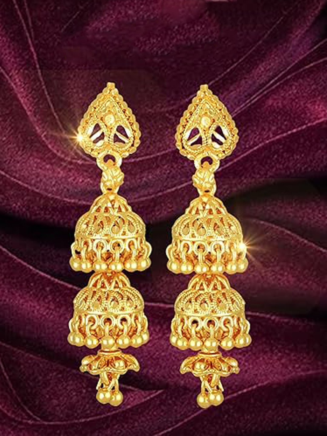 

Vighnaharta Gold-Plated Dome Shaped Jhumkas