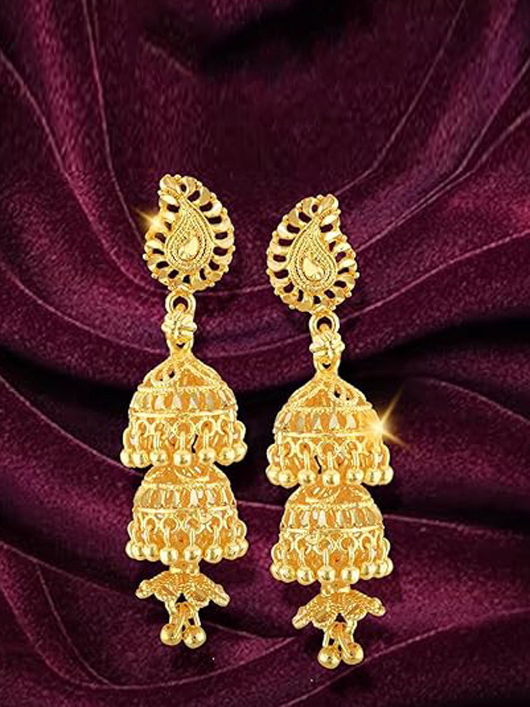 

Vighnaharta Gold-Plated Contemporary Jhumkas
